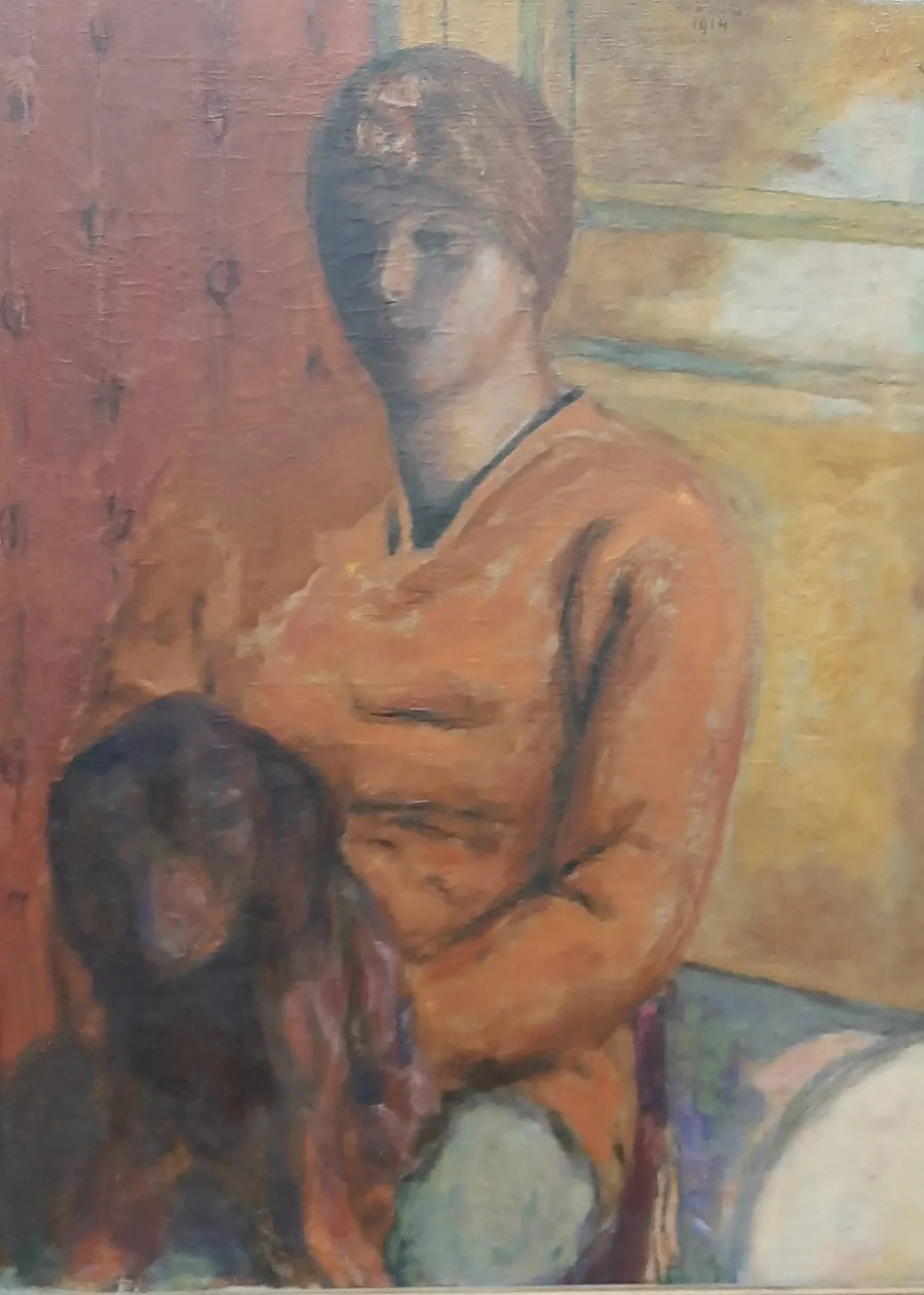 Kvinne som holder en hund på fanget - Pierre Bonnard