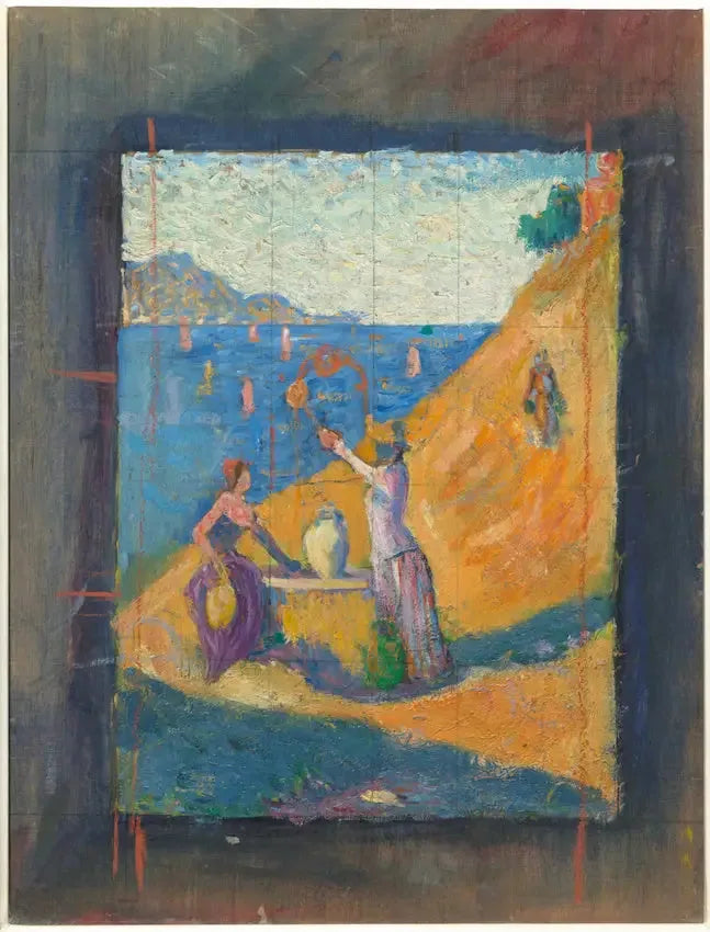 Kvinner ved brønnen. Skisse III; Utsikt over havnen i Saint-Tropez - Paul Signac