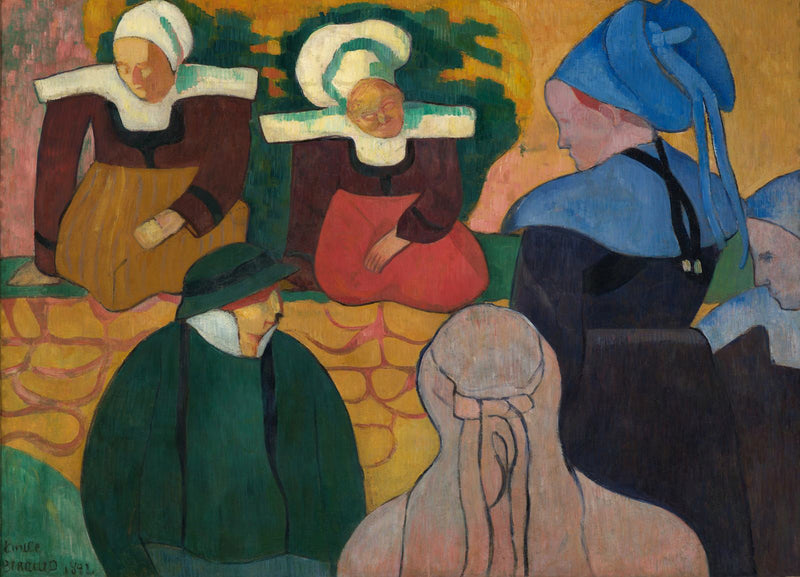 Bretonske kvinner foran en mur - Émile Bernard