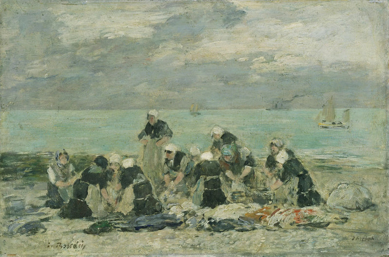 Kvinner som vasker klær i Étretat - Eugène Boudin