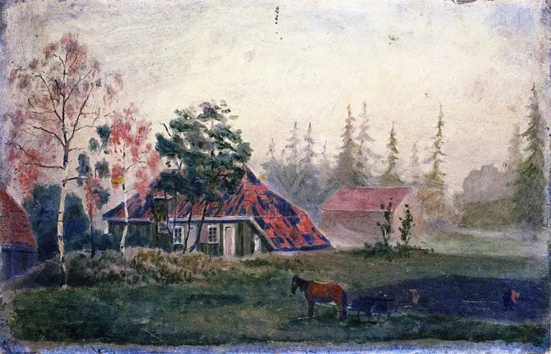 Hestefarm og Vogn foran bygningene - Edvard Munch