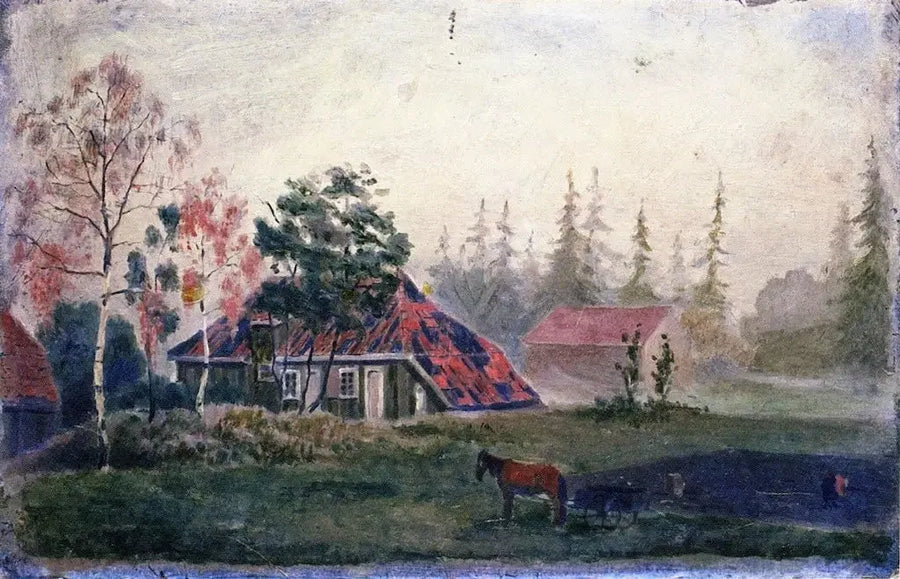 Hestefarm og Vogn foran bygningene - Edvard Munch