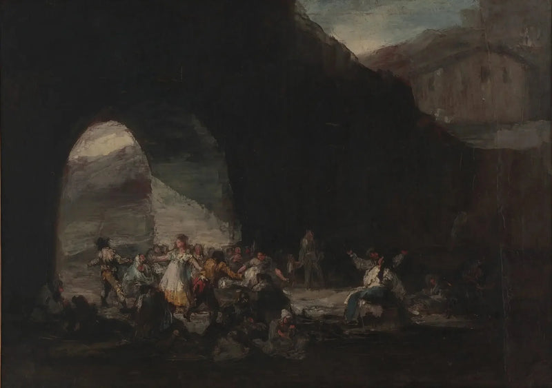 Folkelig fest under en bro eller folkebal - Francisco de Goya