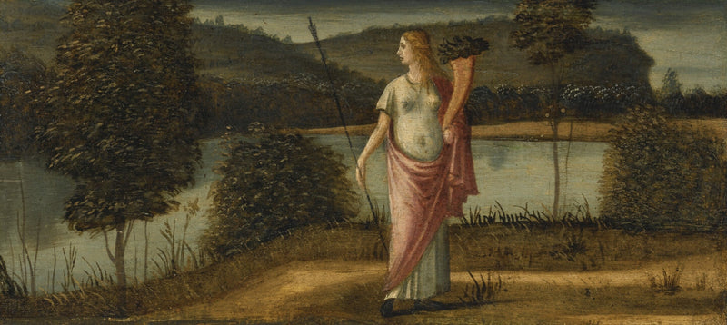 Allegorisk figur av en kvinne i et landskap som holder en spyd og en overflodshorn - Vittore Carpaccio