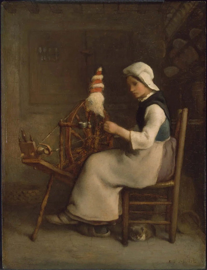 Fileur sittende (Emélie Millet) - Jean-François Millet