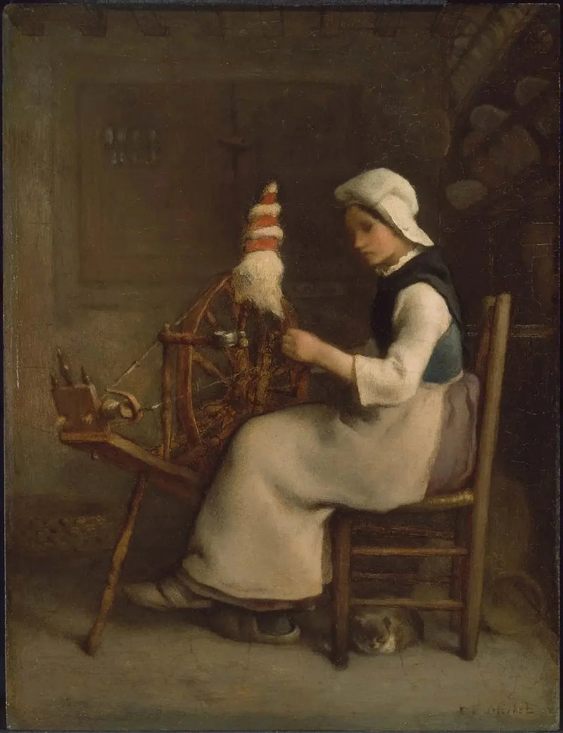 Fileur sittende (Emélie Millet) - Jean-François Millet