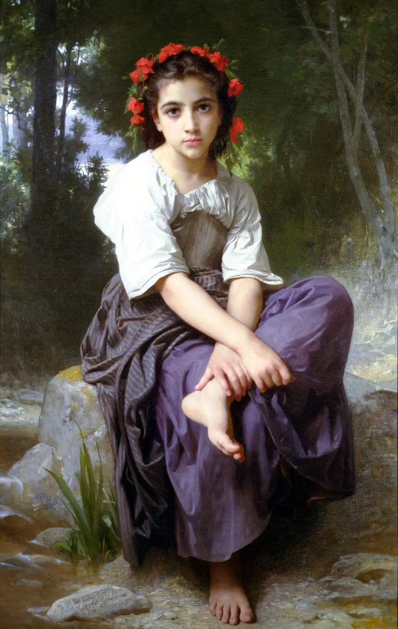 Jente som sitter ved elvebredden - Bouguereau