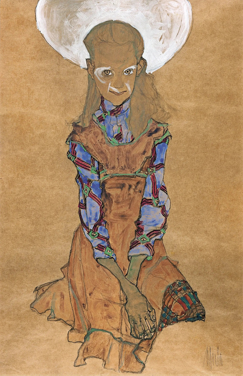 Jente som sitter (Poldi Lodzinsky) - Egon Schiele