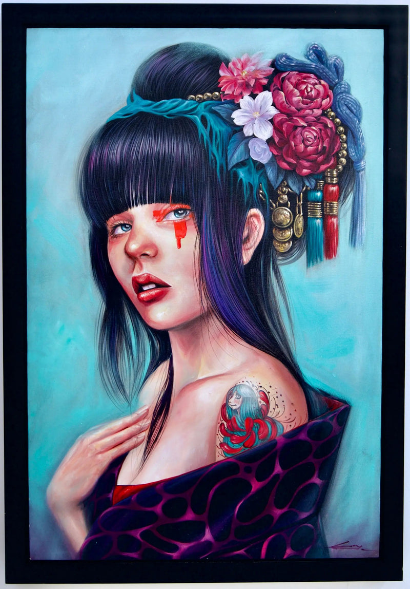 Jente med en blomsterknute | 60 x 90 cm