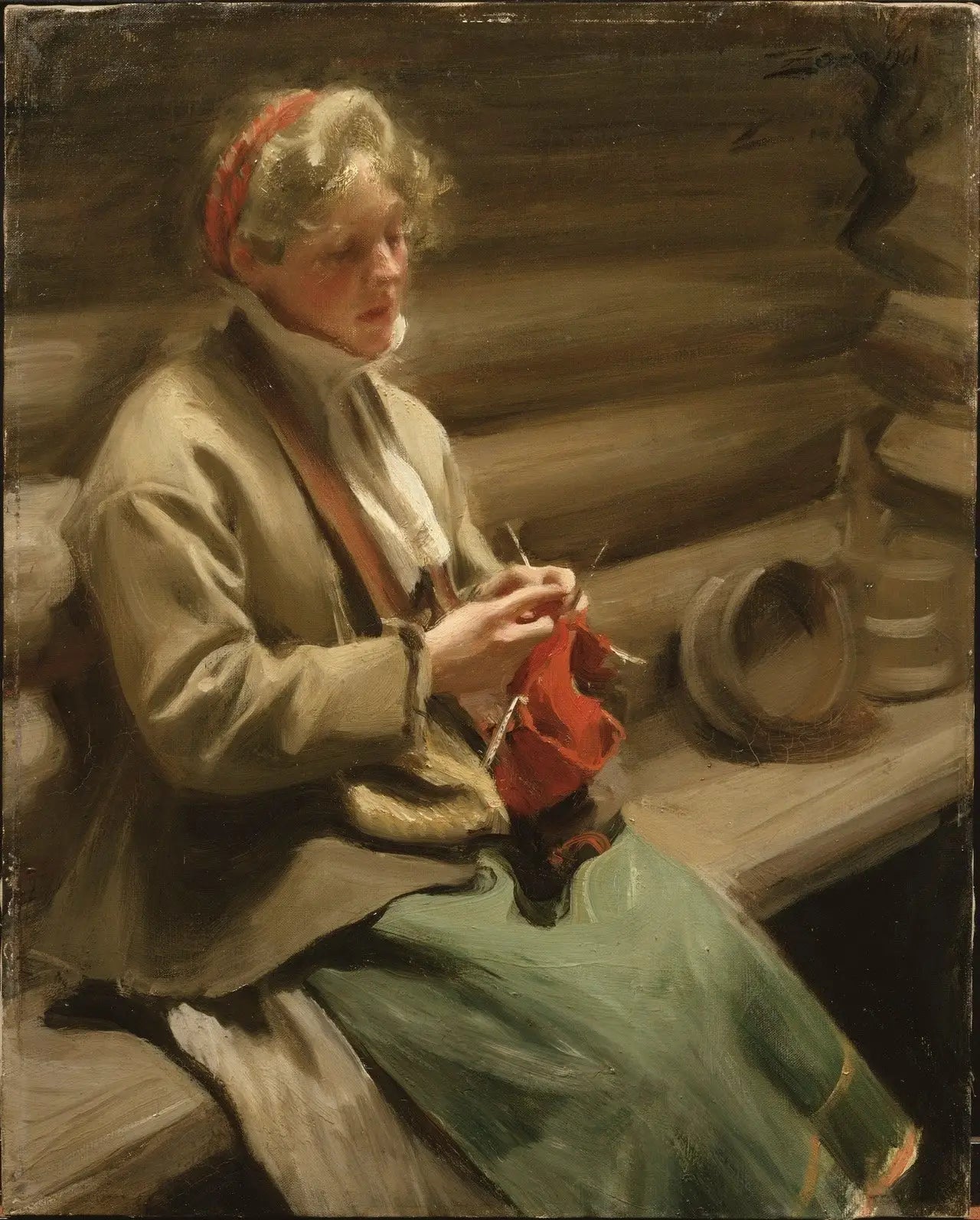 Fille dalécarlienne tricotant. Margit au chou - Anders Zorn - Alpha Reproduction