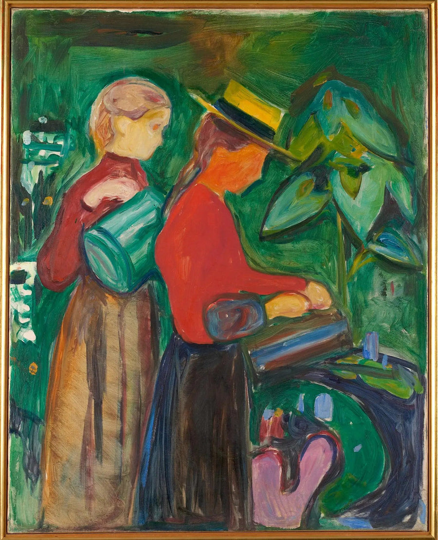 Jenter som vanner blomstene (Frise Linde) - Edvard Munch