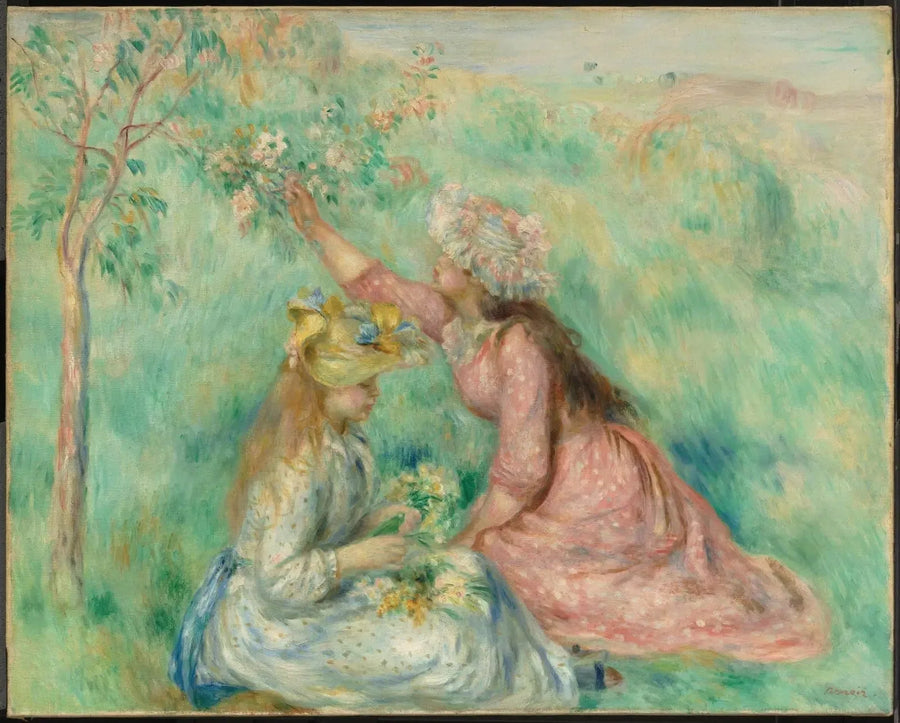 Jenter som plukker blomster på en eng - Pierre-Auguste Renoir
