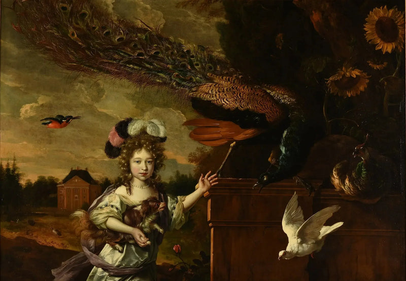 Jente med påfugler - Melchior de Hondecoeter