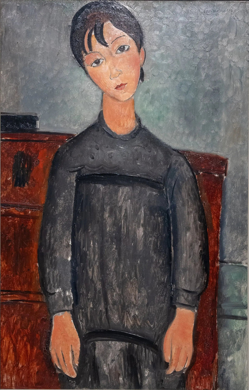 Jente stående i svart forkle - Amedeo Modigliani