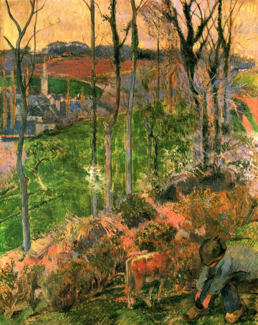 Vinterens slutt i Pont-Aven, bretoner og kalv; eller Lille Breton som ordner sin hestebøtte - Paul Gauguin