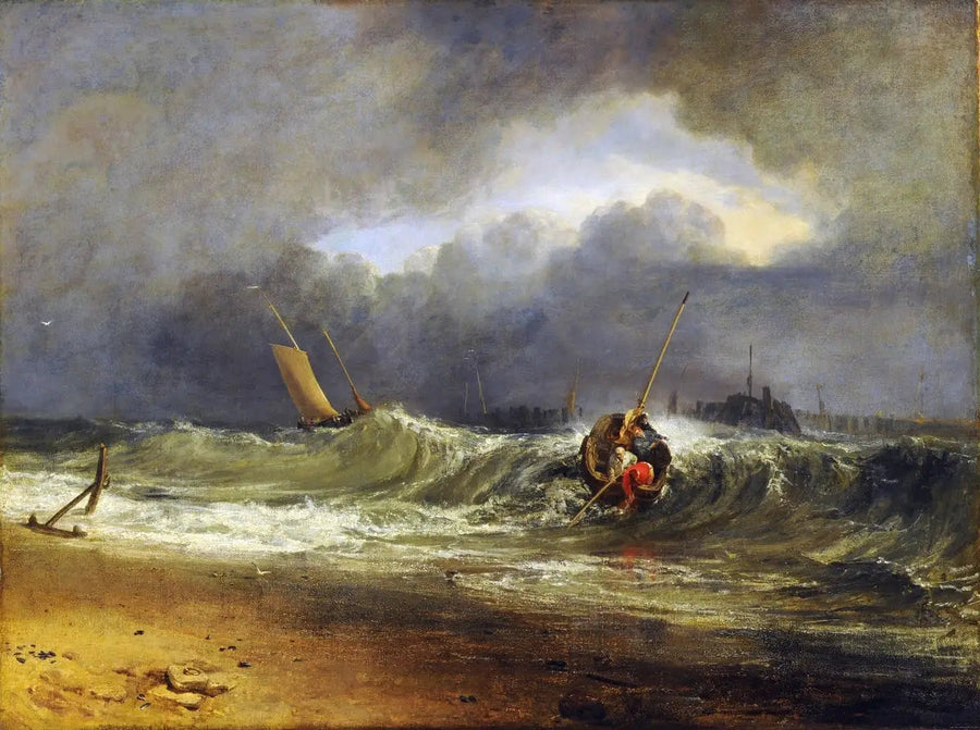 Fiskere ved en le-kyst i stormfullt vær - J. M. W. Turner