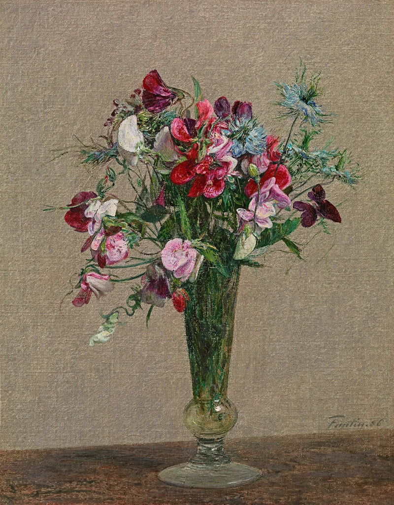 Blomster, duftende prikker og nellikker i en liten vase - Henri Fantin-Latour

Source:
Fleurs, pois de senteurs et nigelles dans un petit vase - Henri Fantin-Latour