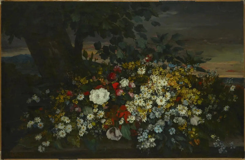 Blomster på en benk - Gustave Courbet