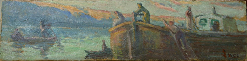 Flodlandskap med barnevogn og baby - Maximilien Luce