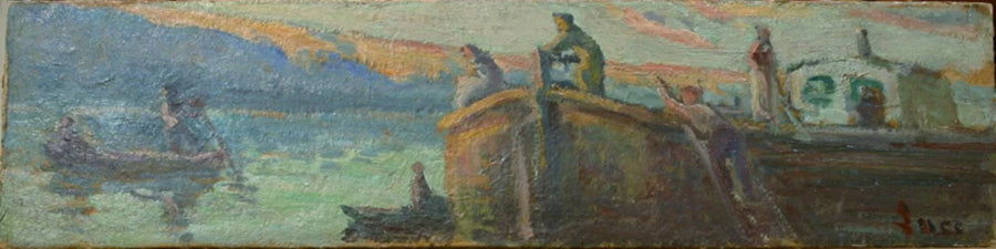 Flodlandskap med barnevogn og baby - Maximilien Luce