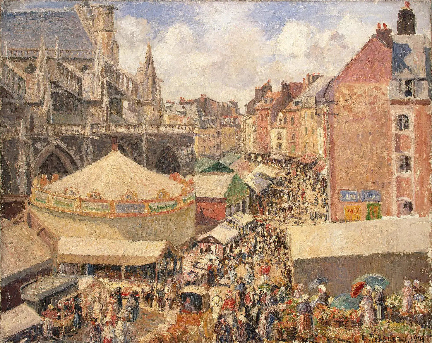 Foire à Dieppe, matinée ensoleillée - Camille Pissarro image 1 copie peinte à la main à l’huile