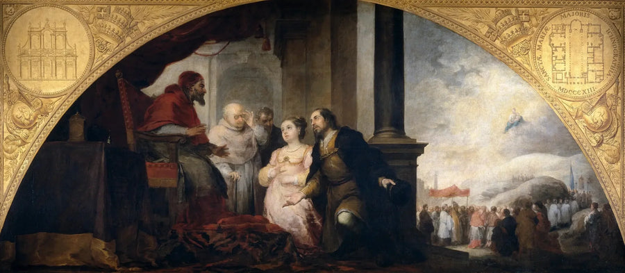 Fundasjonen av Sainte-Marie-Majeure i Roma. Patrisieren forteller sin drøm til paven. - Bartolomé Esteban Murillo

Source:
Fondation de Sainte-Marie-Majeure à Rome. Le Patricien raconte son rêve au Pape. - Bartolomé Esteban Murillo