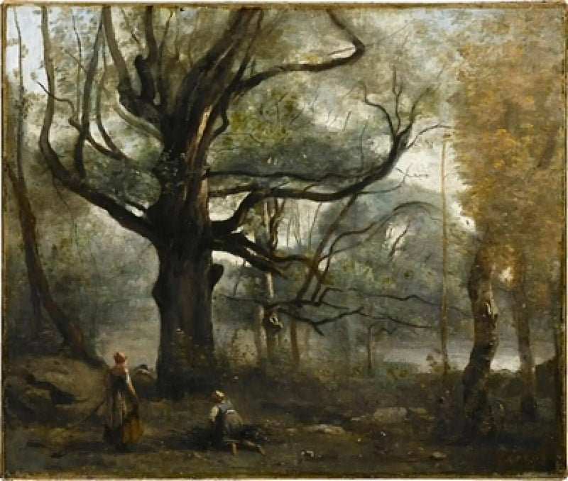 Fontainebleau. Bûker ved foten av en stor eik - Jean-Baptiste Camille Corot