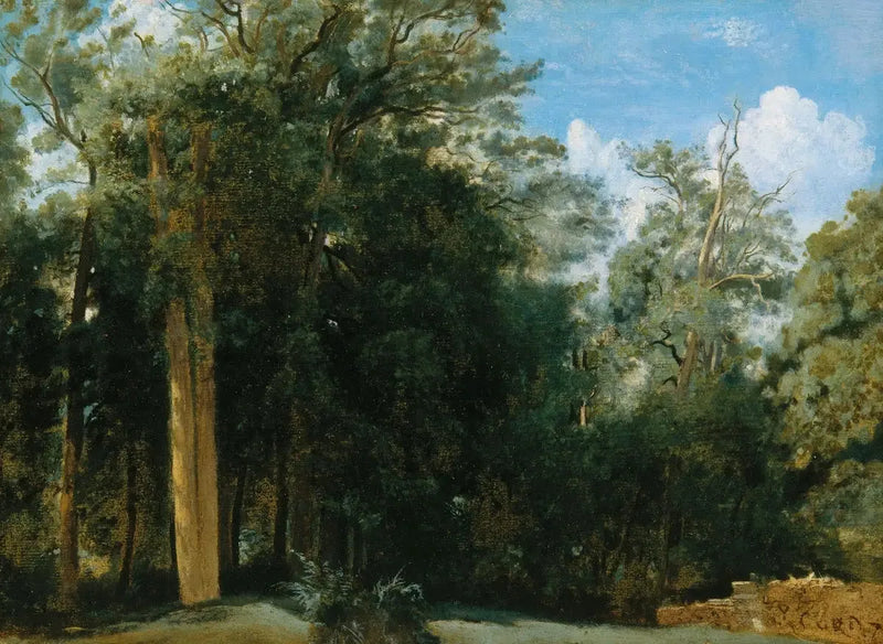Fontainebleau. Skogkant med en liten mur - Jean-Baptiste Camille Corot