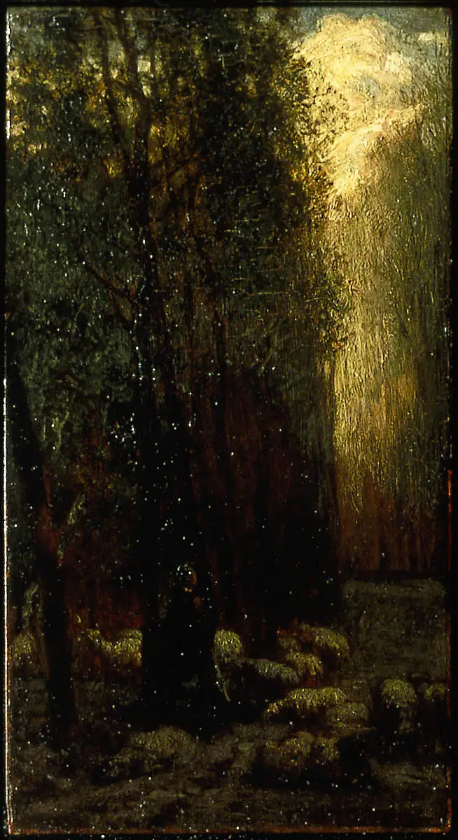 Skog med gjeterinne og sauer - Jean-François Millet