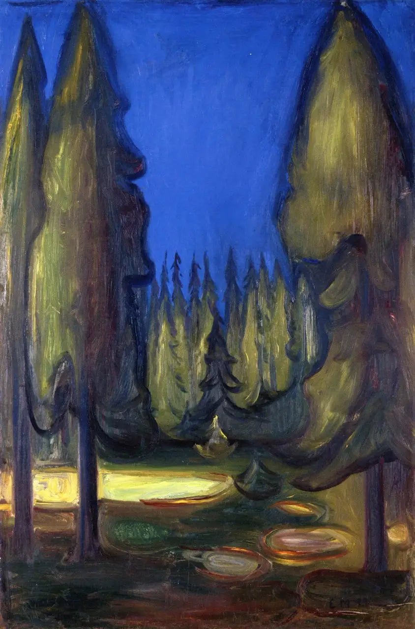 Reproduction du tableau « forêt d'épicéas - Edvard Munch » par Alpha Reproduction en peinture à l’huile