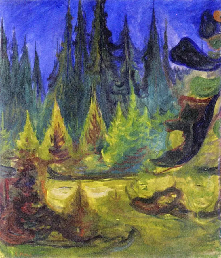 Reproduction du tableau « forêt d'épicéas - Edvard Munch » par Alpha Reproduction en peinture à l’huile