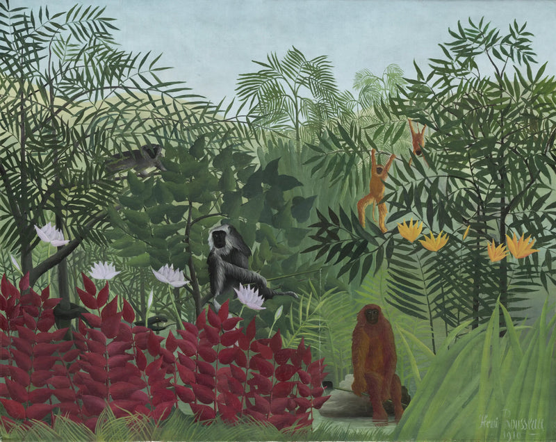 Tropisk jungel med aper - Henri Rousseau