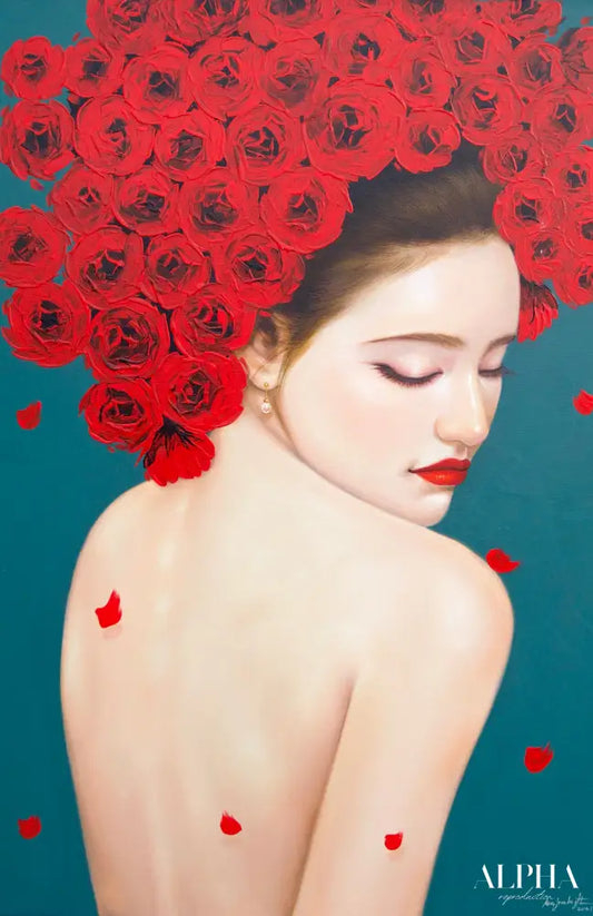 Fragile woman with roses - Narit | 60 x 90 cm Reproductions de tableaux à la peinture à l’huile