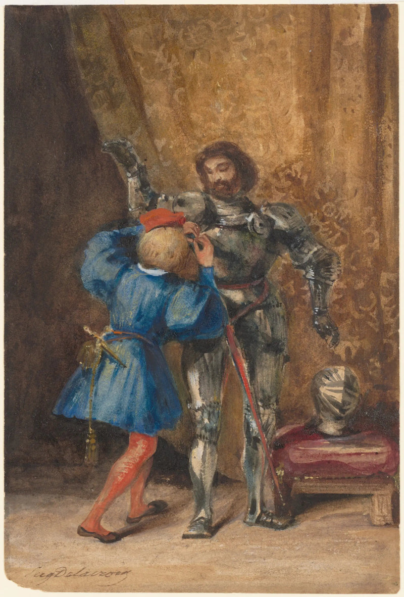 Franz Lerse eller Goetz von Berlichingen bevæpnet av en page - Eugène Delacroix