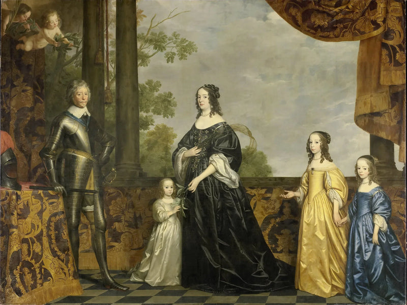 Frédéric-Henri (1584-1647), prins av Oranien, hans kone Amélie van Solms (1602-1675) og deres tre yngste døtre, Albertine Agnès (1634-1696), Henriette Catharine (1637-1708) og Marie (1642-1688) - Gerrit van Honthorst