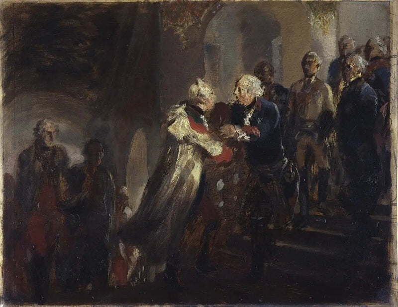 Frédéric den Store og keiser Josef II møtes i Neisse i 1769 (Skisse) - Adolph von Menzel