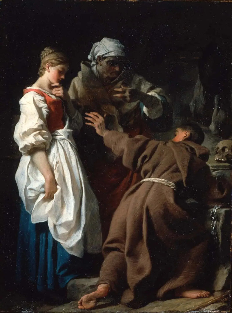 Bror Luce, eremitten, med enken og hennes datter - Pierre Subleyras