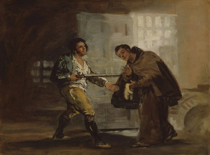 Bror Pedro tilbyr sko til El Maragato og forbereder seg på å legge bort våpenet sitt - Francisco de Goya