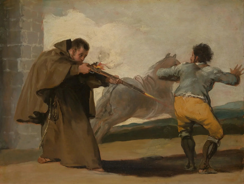Bror Pedro skyter på El Maragato mens hesten hans rømmer - Francisco de Goya