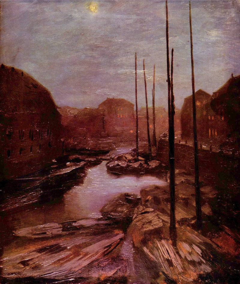 Friedrichsgracht i måneskinn - Adolph von Menzel
