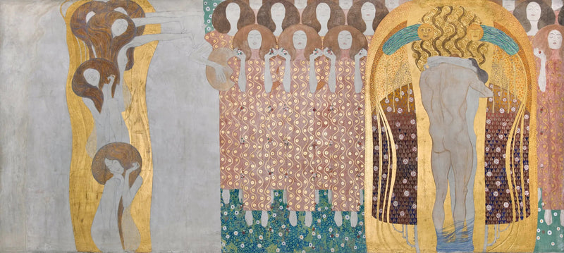Beethoven-frisen (plate 8, høyre vegg): Ønsket om lykke blir beroliget av poesien - Gustav Klimt