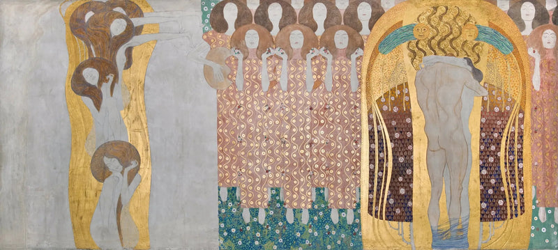 Beethoven-frisen (plate 8, høyre vegg): Ønsket om lykke blir beroliget av poesien - Gustav Klimt
