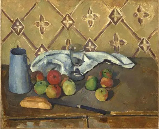 Frukt, serviett og melkekartong - Paul Cézanne
