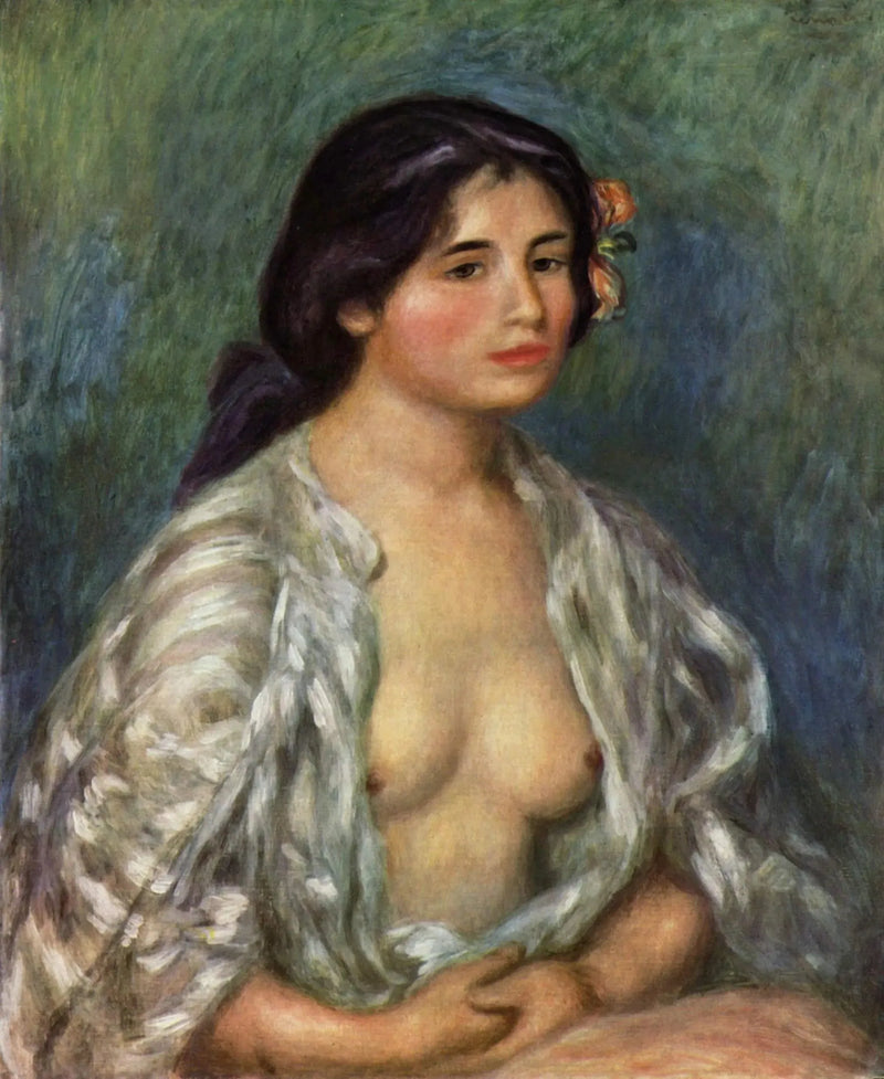 Gabrielle med åpen skjorte - Pierre-Auguste Renoir