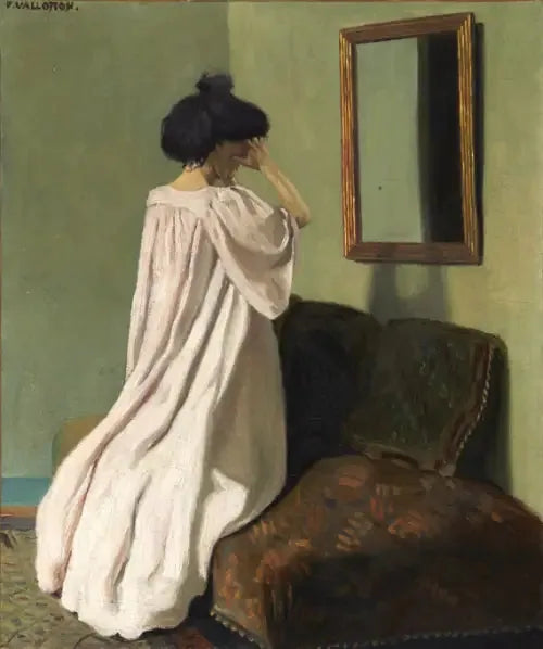 Gabrielle Vallotton kneende foran et speil på sofaen i verkstedet på rue des Belles-Feuilles - Félix Vallotton

Source:
Gabrielle Vallotton agenouillée devant une glace sur le divan de l'atelier de la rue des Belles-Feuilles - Félix Vallotton