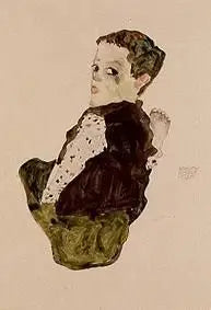 Gutt som sitter (Sitzender Knabe) - Egon Schiele