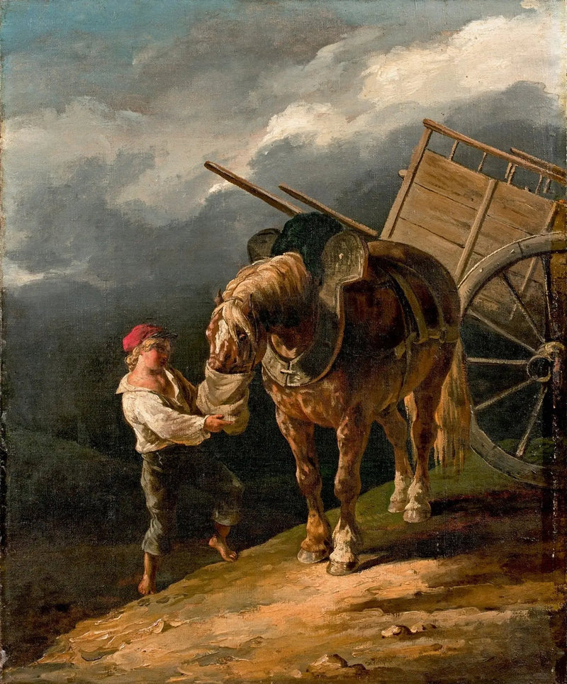 Gutt som gir havre til en avspent hest - Théodore Géricault
