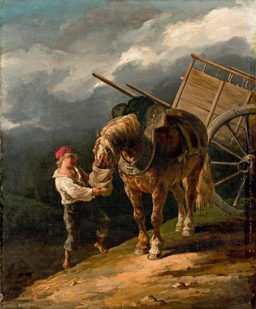 Gutt som gir havre til en avspent hest - Théodore Géricault