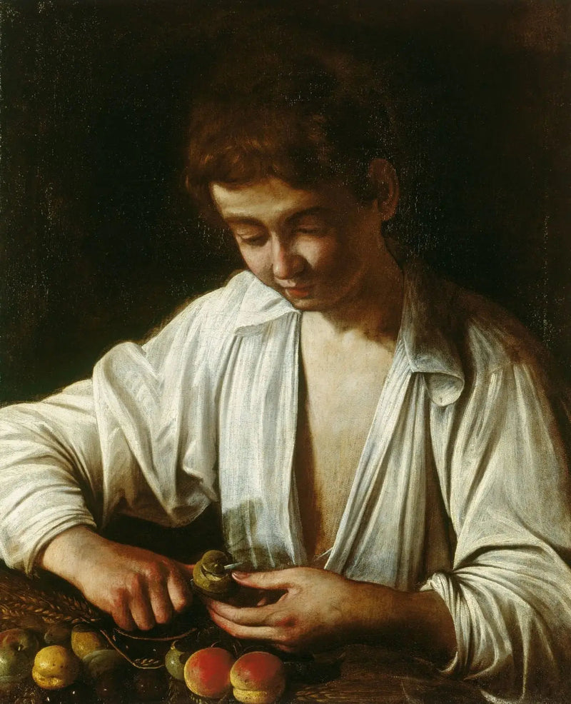 Gutt som skreller en frukt - Le Caravage