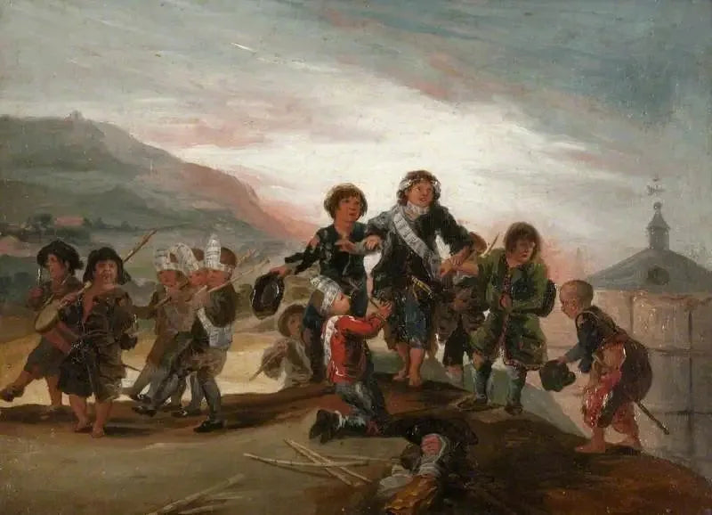 Gutter som leker med soldater - Francisco de Goya